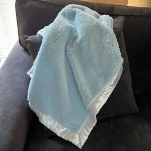 Mud Pie Baby Blanket Blue Satin Trim Soft Mudpie